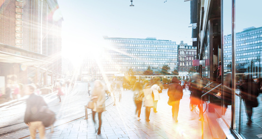 Bright image of a busy crowded street