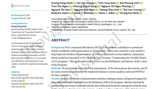 Cover of the paper on facilitators and barriers of the Communities for Healthy Hearts program