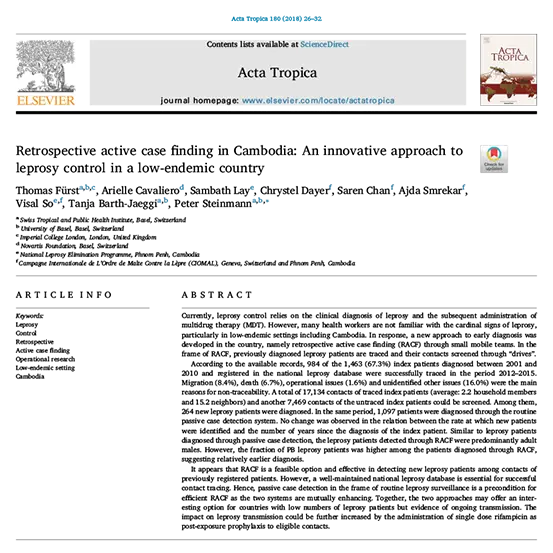 Cover image of the article that focuses on an innovative approach to leprosy control