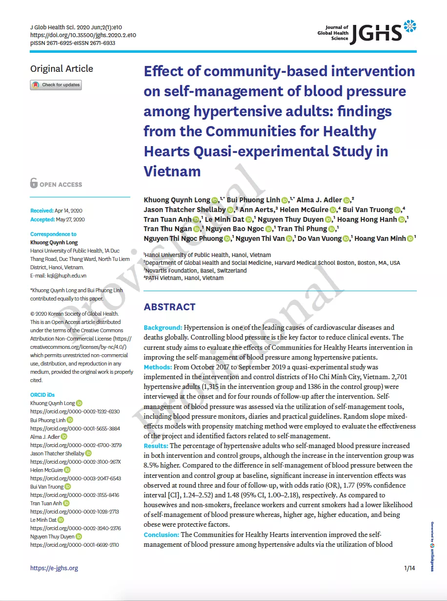 Cover of the paper on the effects of Communities for Healthy Hearts